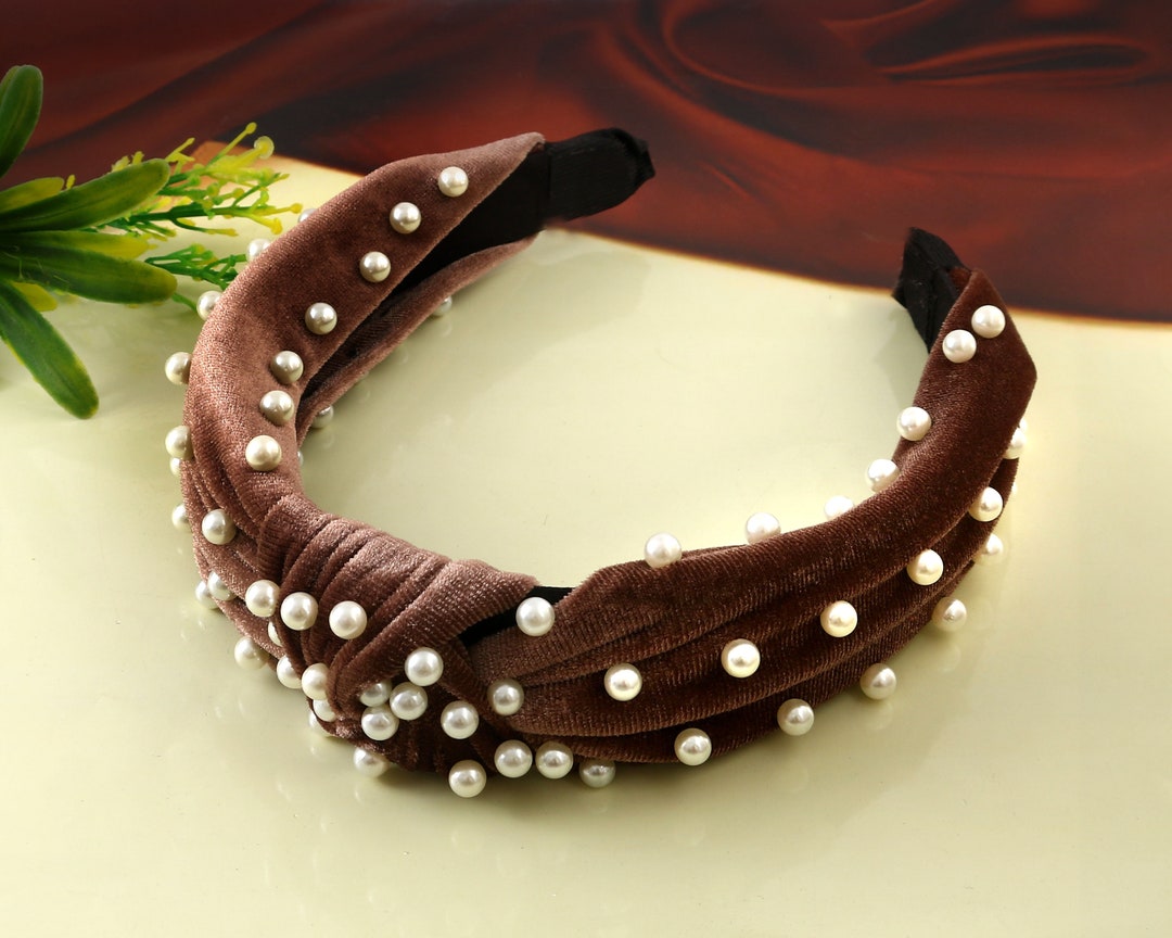 【of Lavishe】Olivia Suede Velvet Fresh Water Pearl Headband Fresh Water Pearl Headband, Designer Velvet Head Band