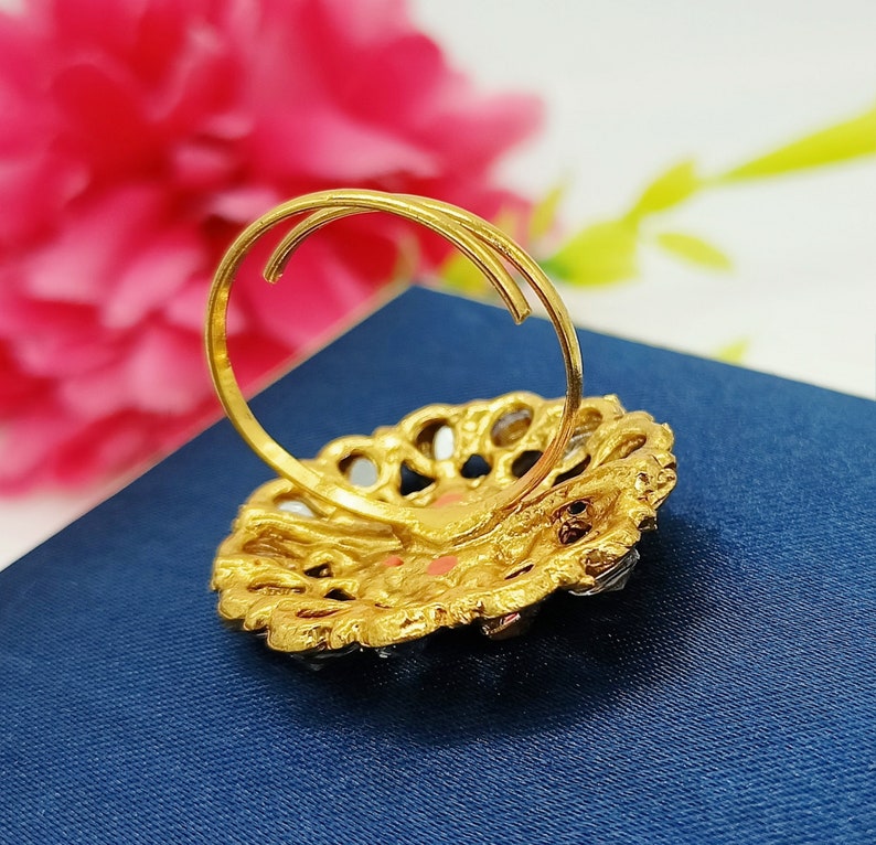 Engagement Ring Wedding Bridal Ring Flower Ring Promise Ring Kundan Ring Adjustable Crystal Ring Statement Ring Indian Jewelry