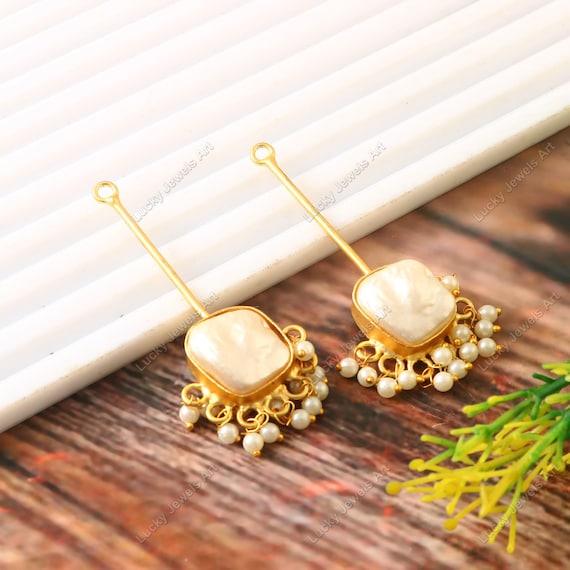22kt Gold Plated Freshwater Pearl Earrings Connectors Pendant