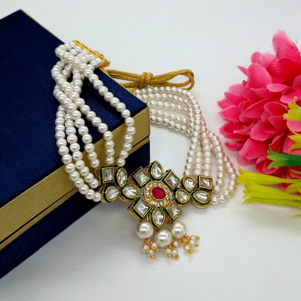 Fine Kundan Choker - Indian Choker -Fancy Pearl Beaded Necklace - Indian Wedding Jewelry -Sabyasachi Necklace -Cuff Necklace -Bridal Wedding