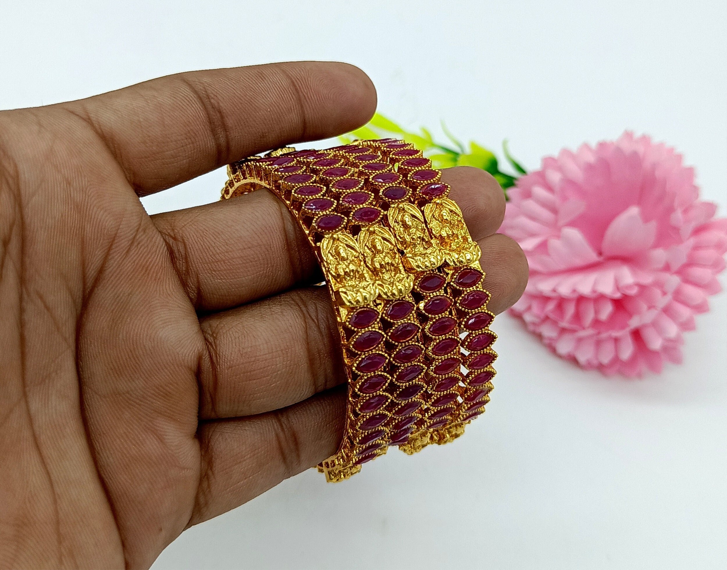 1 Pair 22kt Gold Plated Bangles Gift for Mom sister wife rajwada Bangles party Wear Pink Stone Bangle Indian Wedding Bridal Gold Bangle Etsy Australia
