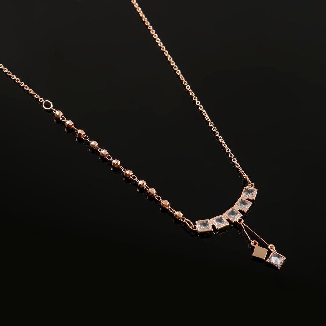 8.5 Long Dainty Rose Gold Necklace Simple Bridesmaid Etsy