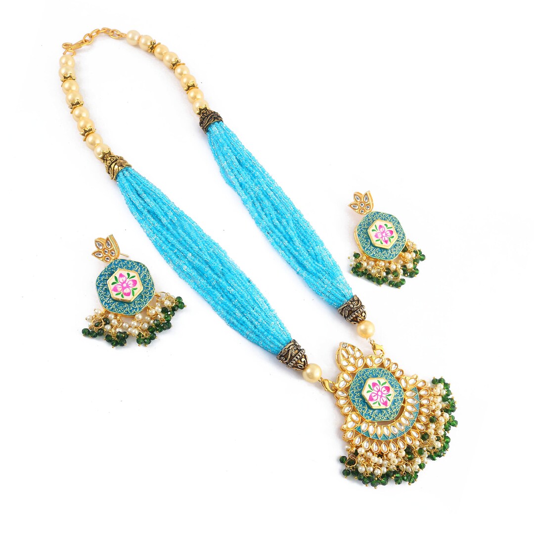 JP502 - Meenakira Kundan beads neckalce with earings main image 1