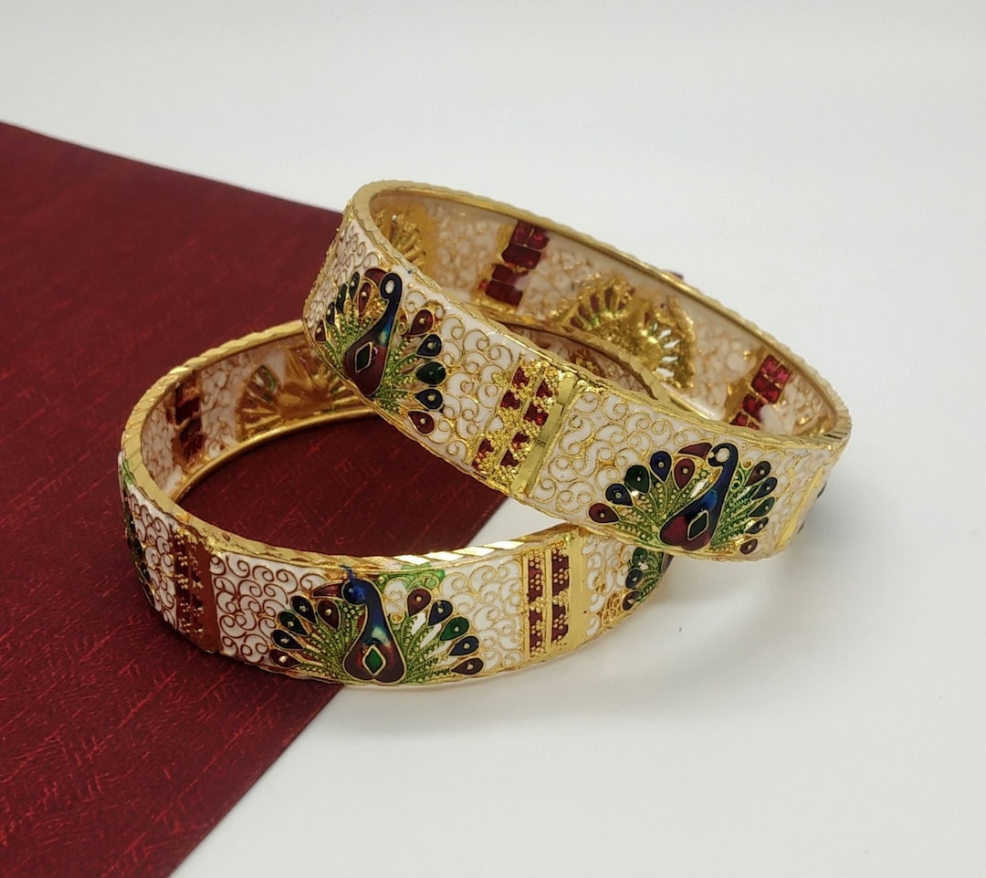 Meenakari Peacock Bangles - Designer Indian Jewelry - Traditional Bridesmaid Bridal - Wedd