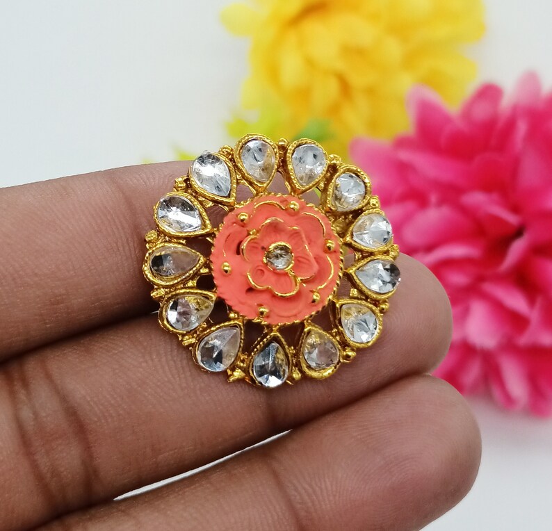 Engagement Ring Wedding Bridal Ring Flower Ring Promise Ring Kundan Ring Adjustable Crystal Ring Statement Ring Indian Jewelry