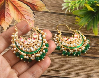 Kundan Jhumka Earrings: Gold Plated Indian Pearl Drop Earrings