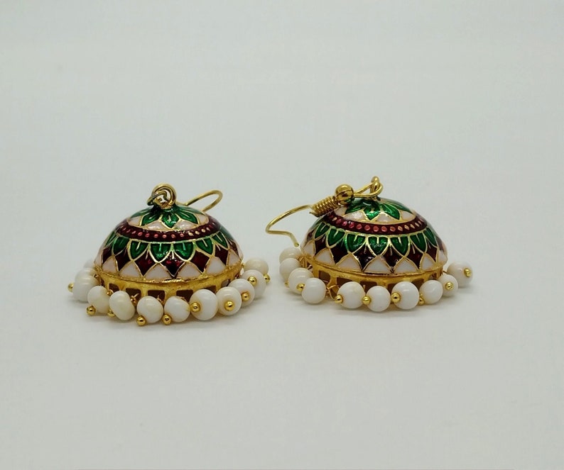 Meenakari Wedding Earrings Gift Earrings -Jhumki Earrings Hand Painted Multi Color Jhumkies -Traditional Bridal Jewelry Indian Jewelry