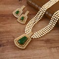 Gold Plated Natural Green Onyx Gemstone Necklace -Adjustable Cubic Zircon Necklace w/Earrings -Indian Wedding Bridal Pearl Necklace -Gift product logo