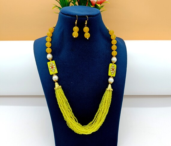 OXIDIZED GREEN COLOUR BEADS NECKLACE SET