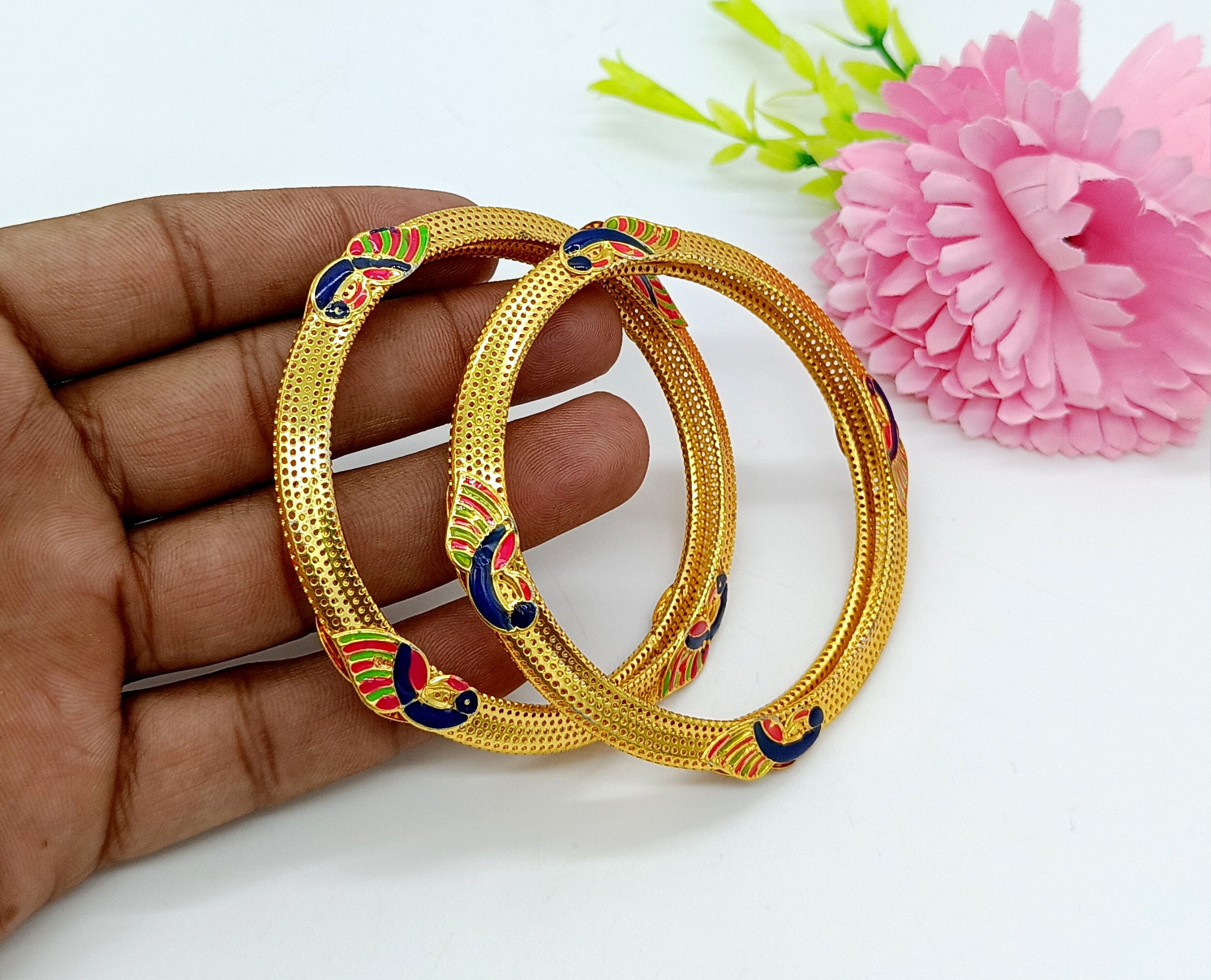 Peacock design gold bangles with price clearance