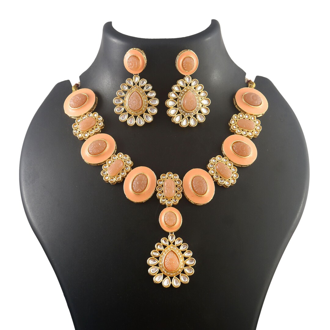 Golden, Pearly White, Peach, Maroon, Kundan Polki, Necklace Set