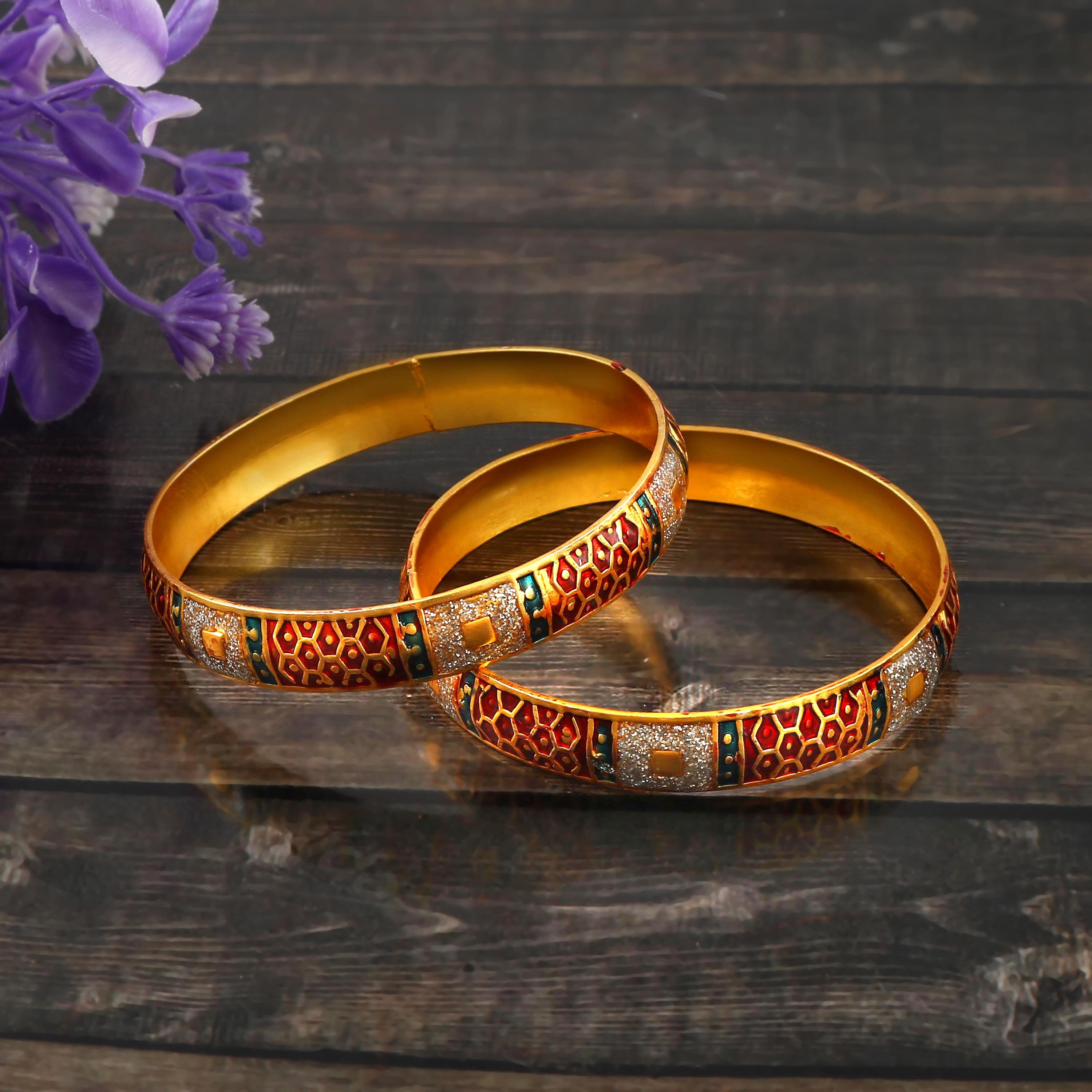 Handmade Gold Plated Bangles: Multi Enameled Indian Bridal Jewelry