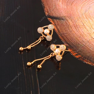Natural Pearl Earrings, Gold Plated Brilliant Zirconia Earrings, Bridesmaid Bridal CZ Studs, Gold Minimalist Studs, Elegant Gift for Her