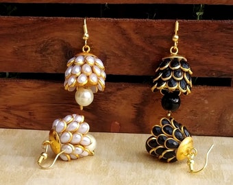 Jhumki Earrings /// Multi Stone Earrings /// Jaipur Earrings /// Indian Jewelry /// Handmade Gold Earrings /// Wedding Pachi Jewelry