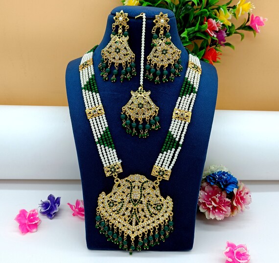 Rajwada Necklace Set Handmade Green 