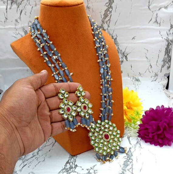 Long Polki Necklace Pearl Necklace 