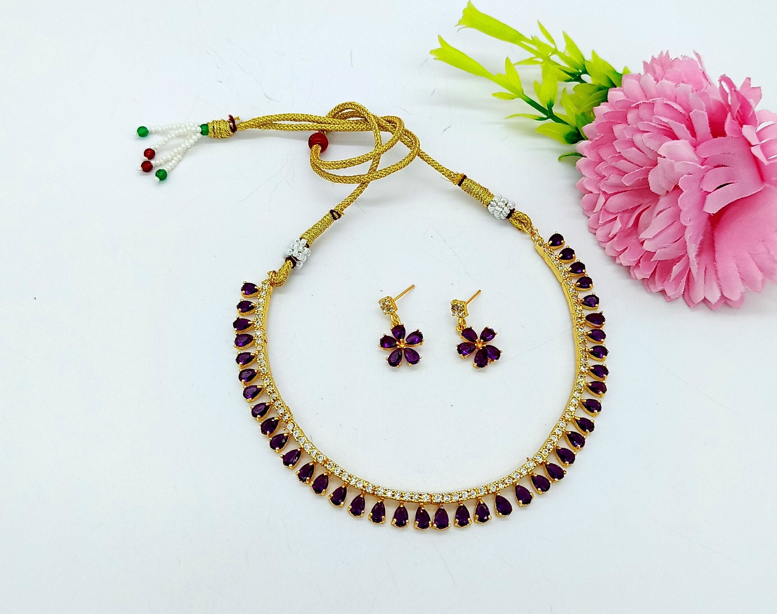 Purple stone cheap necklace set