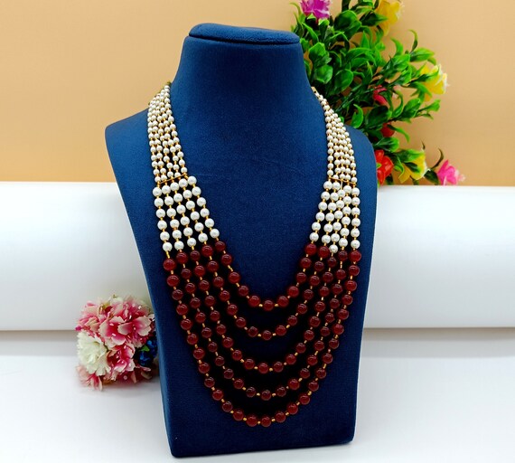 Maroon stone necklace deals
