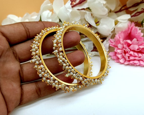 Designer Pearl Bangles indian Wedding Bangles gold Plated Pearl Cluster Bangles Trendy Bollywood Bangles traditional Ethnic Tribal Boho Etsy