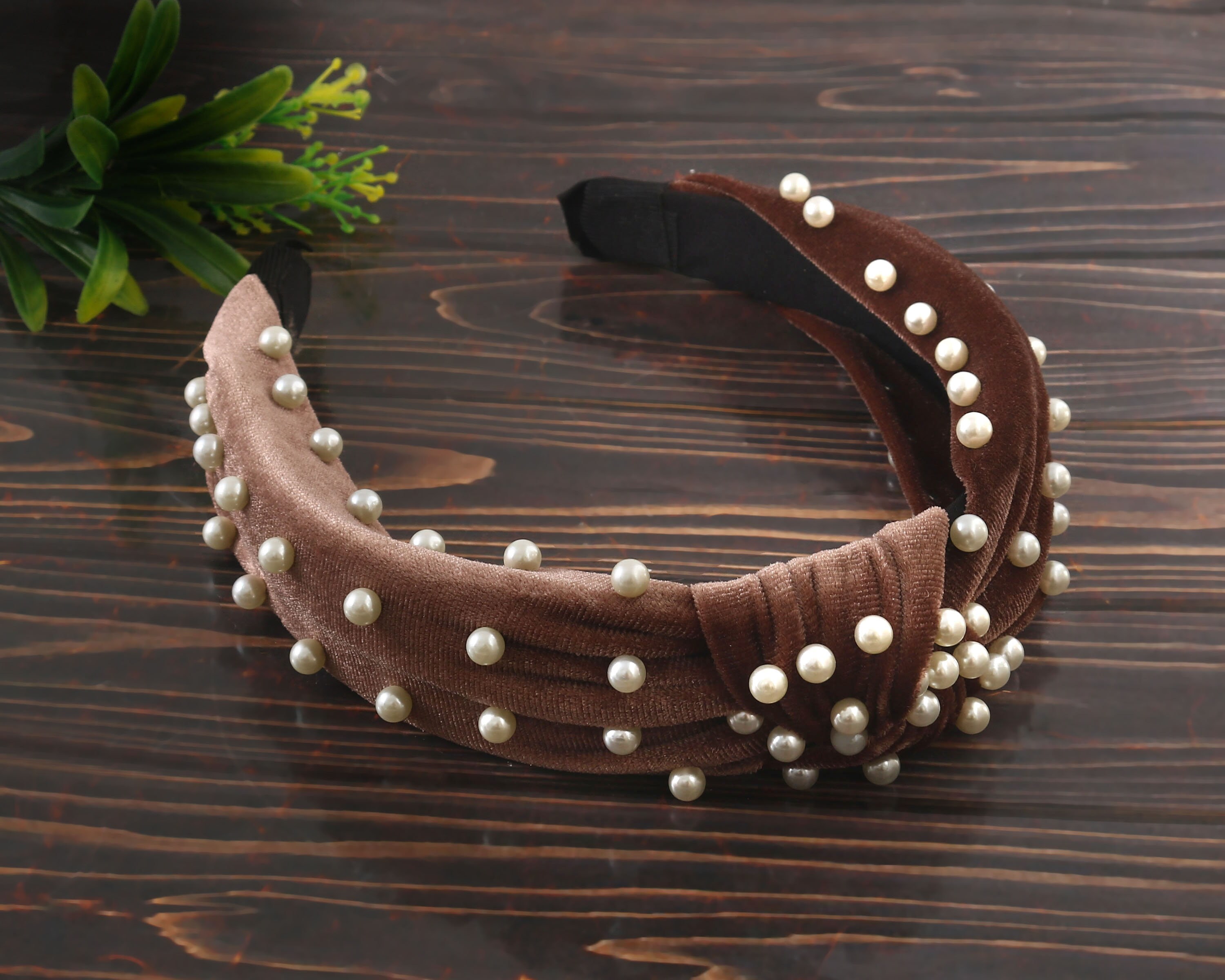 【of Lavishe】Olivia Suede Velvet Fresh Water Pearl Headband Fresh Water Pearl Headband, Designer Velvet Head Band