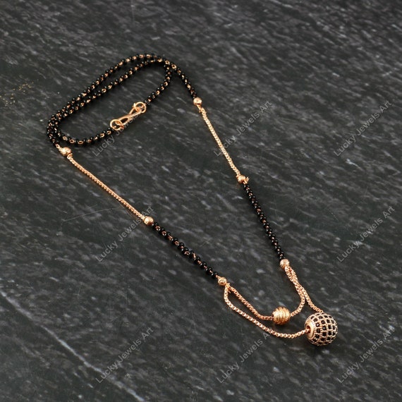 Gold Plated Mangalsutra: Black Beaded Indian Wedding Necklace