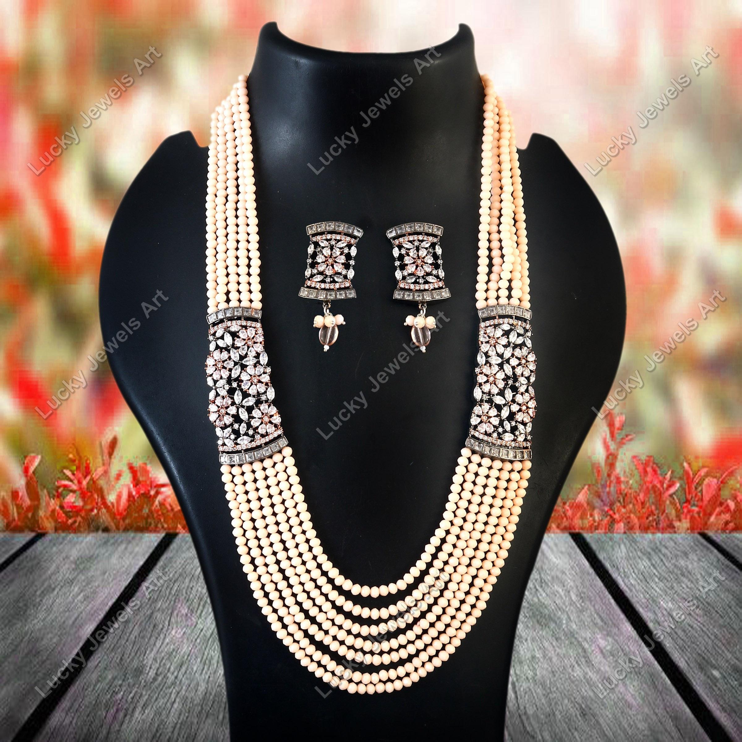 Beaded Polki Diamond Necklace Set: Indian Bridal Rani Haar With Earrings -  Etsy New Zealand, image size:2400x2400