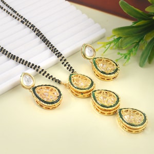 22kt Gold Plated Polki Diamond Mangalsutra: Bohemian Bridal Necklace