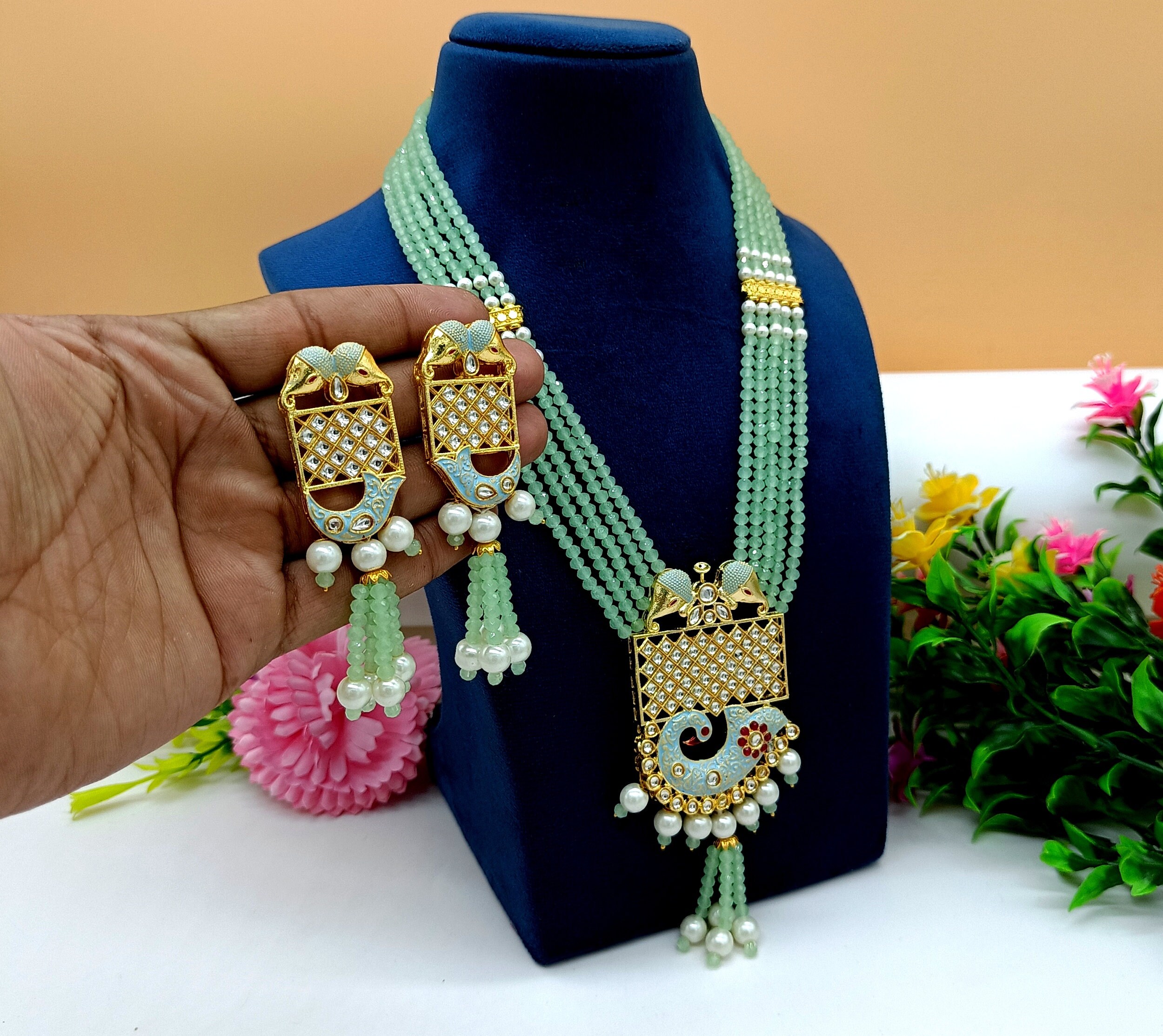 Aqua Green Enameled Necklace Jodha 