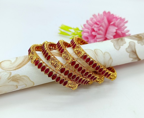 Pink stone gold bangles clearance