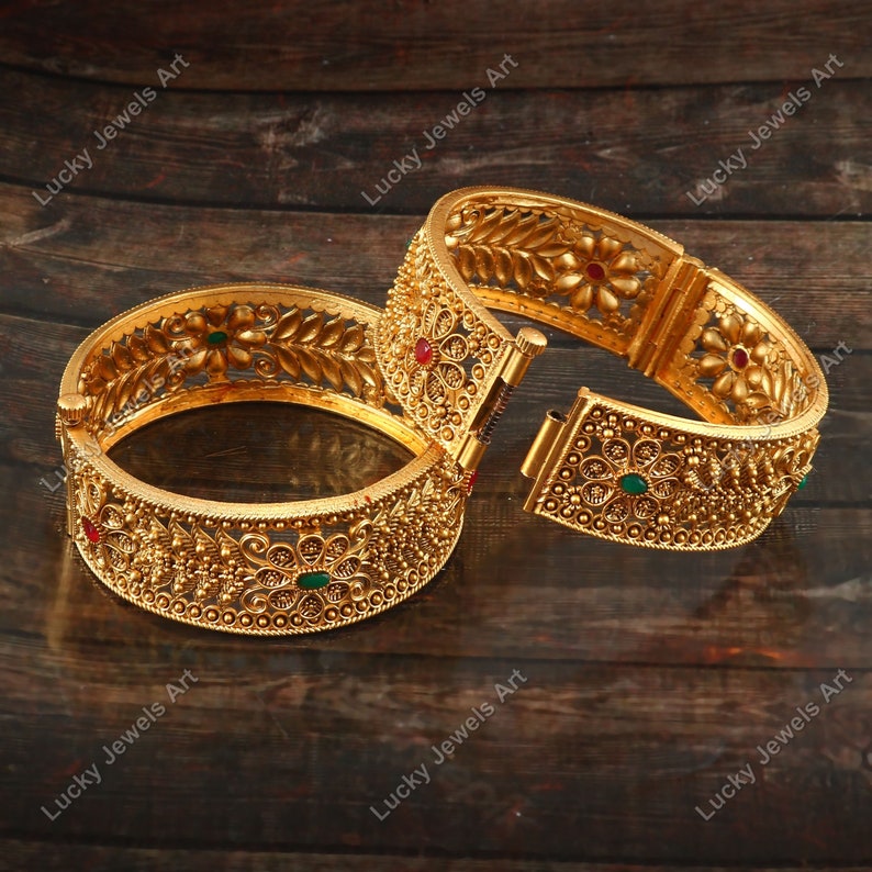 Free Size Gold Bangles Matte Gold Bracelets Indian Wedding Traditional