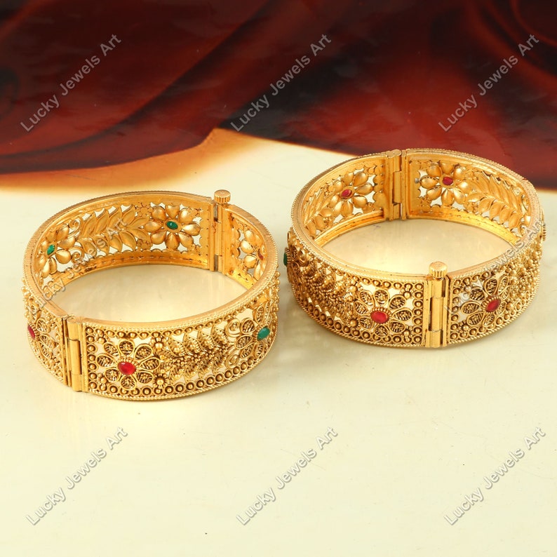 Free Size Gold Bangles Matte Gold Bracelets Indian Wedding Traditional