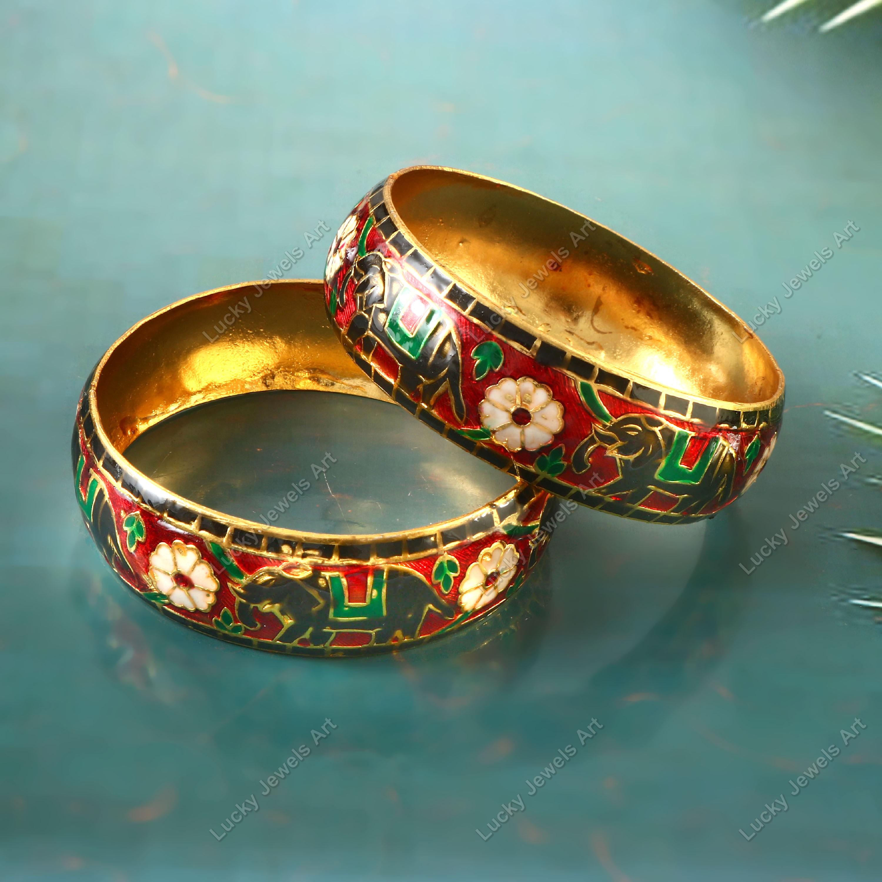 Hand Painted Multi Enameled Elephant Bangles - Designer Handmade
