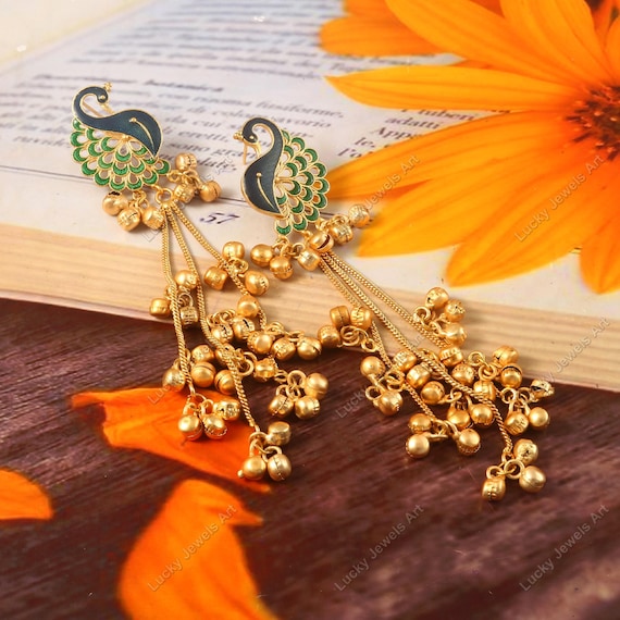 Lightweight Newly Launched Designer Peacock Jhumkas, High Trend Jhumkies, Festive Fusion Kashmiri Inspired Earrings