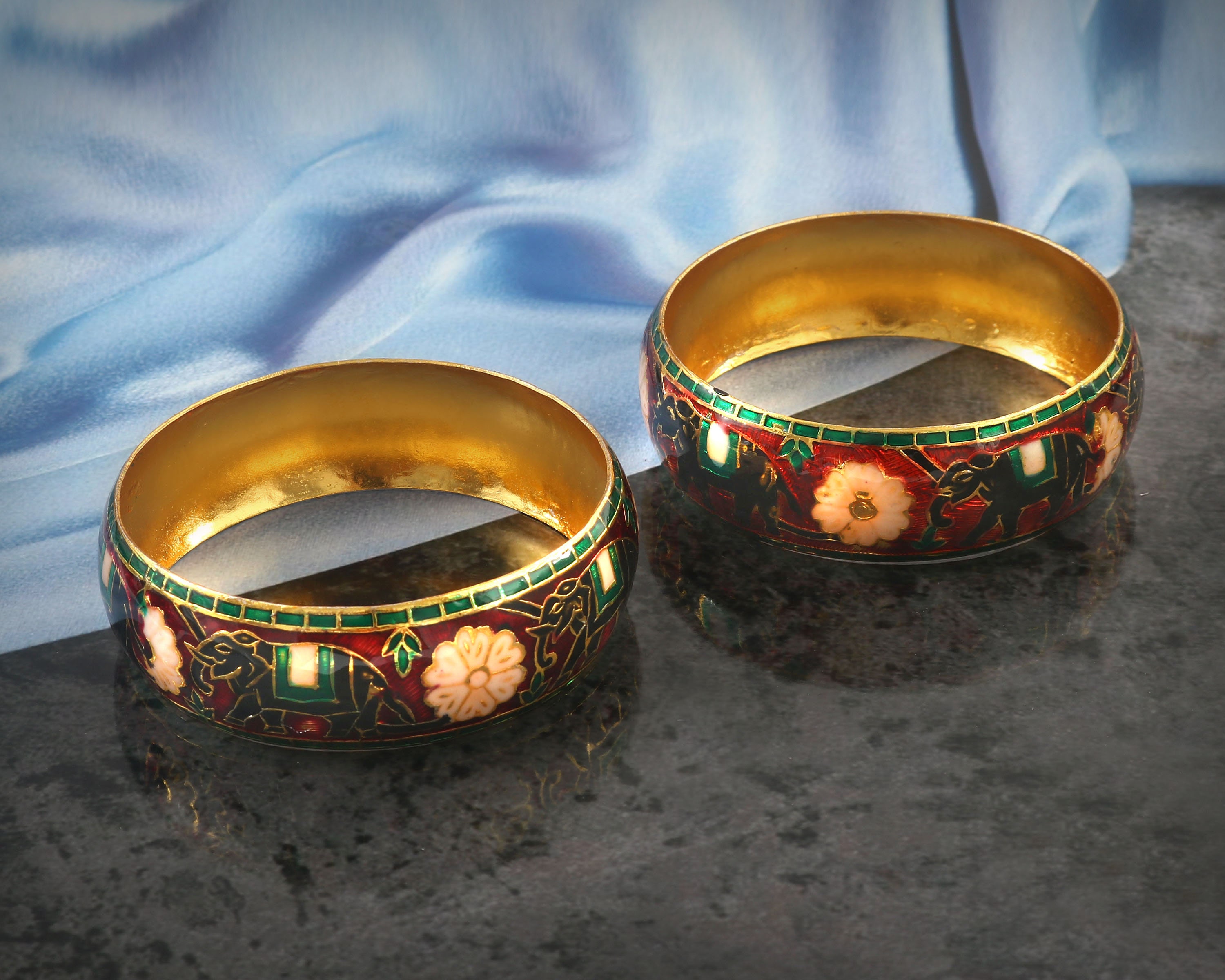 Handmade Multi Enameled Elephant Bangles: Indian Kada Jewelry
