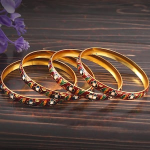 1 Pair Hand Painted Multi Enameled Bangles - Designer Handmade Multi Color Kada - Indian Wedding Bridal Jewelry - Bohemian Colorful Bangles
