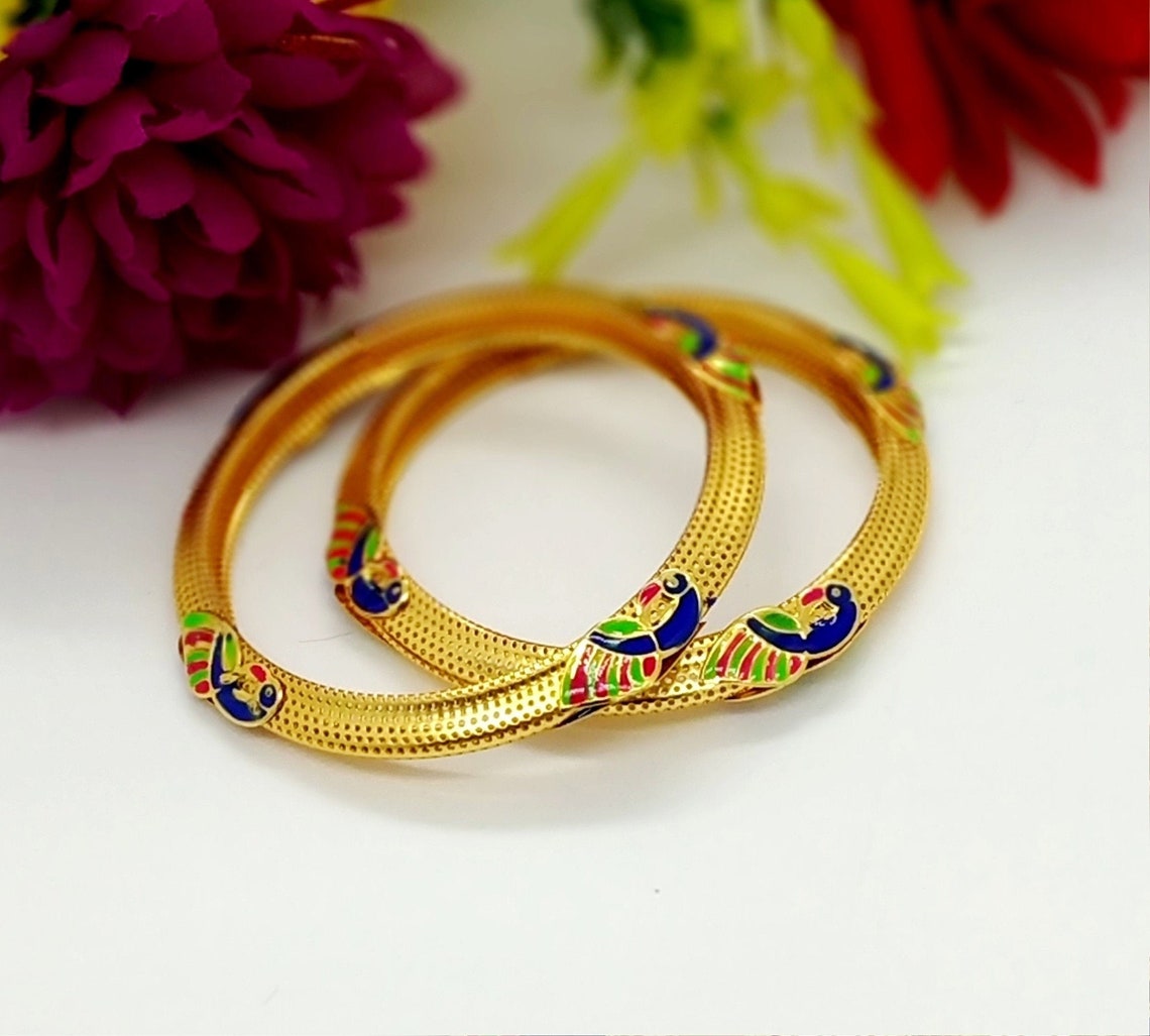 1 Pair Gold Plated Peacock Bangles Wedding Jewelry - Etsy