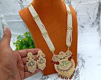 Long Rajwada Necklace Set - Adjustable Necklace - Pakistani Jewelry - Meenakari Kundan Necklace - Jodha Akbar Pearl Necklace - Rani Haar