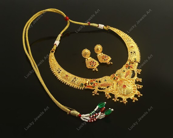Gold meenakari necklace set discount