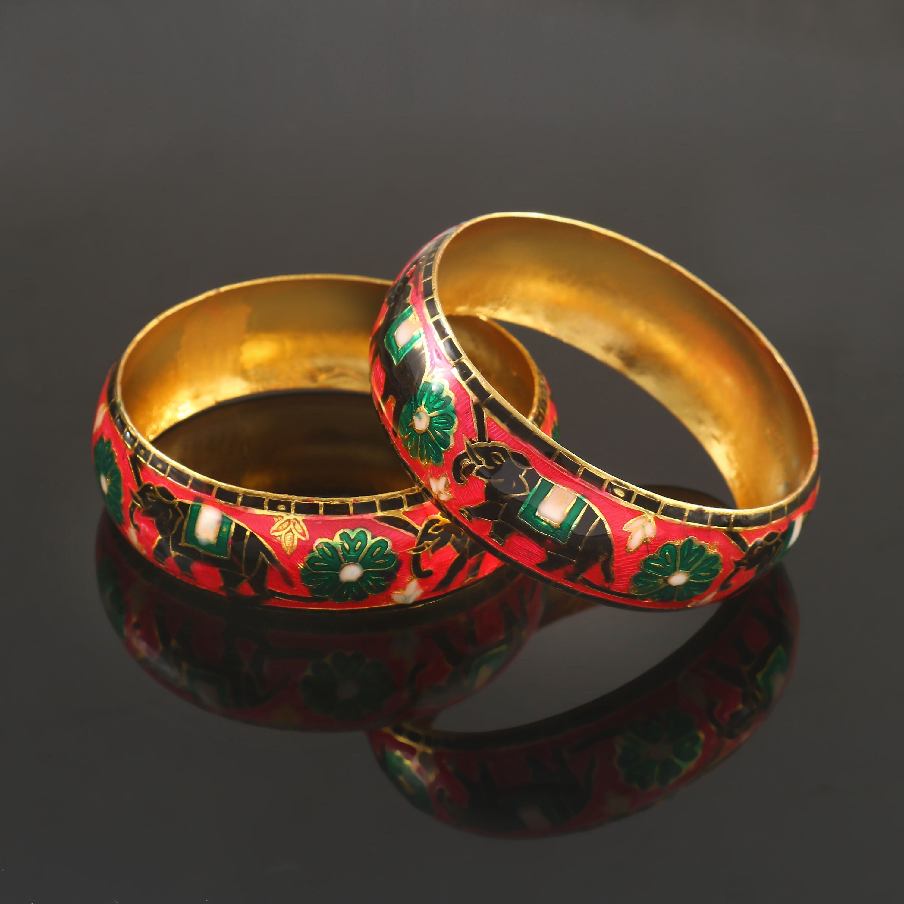 【GARNI】Paint Crockery Bangle Hand Painted Enamel Bangles: Indian Bridal Jewelry, Gold Plated