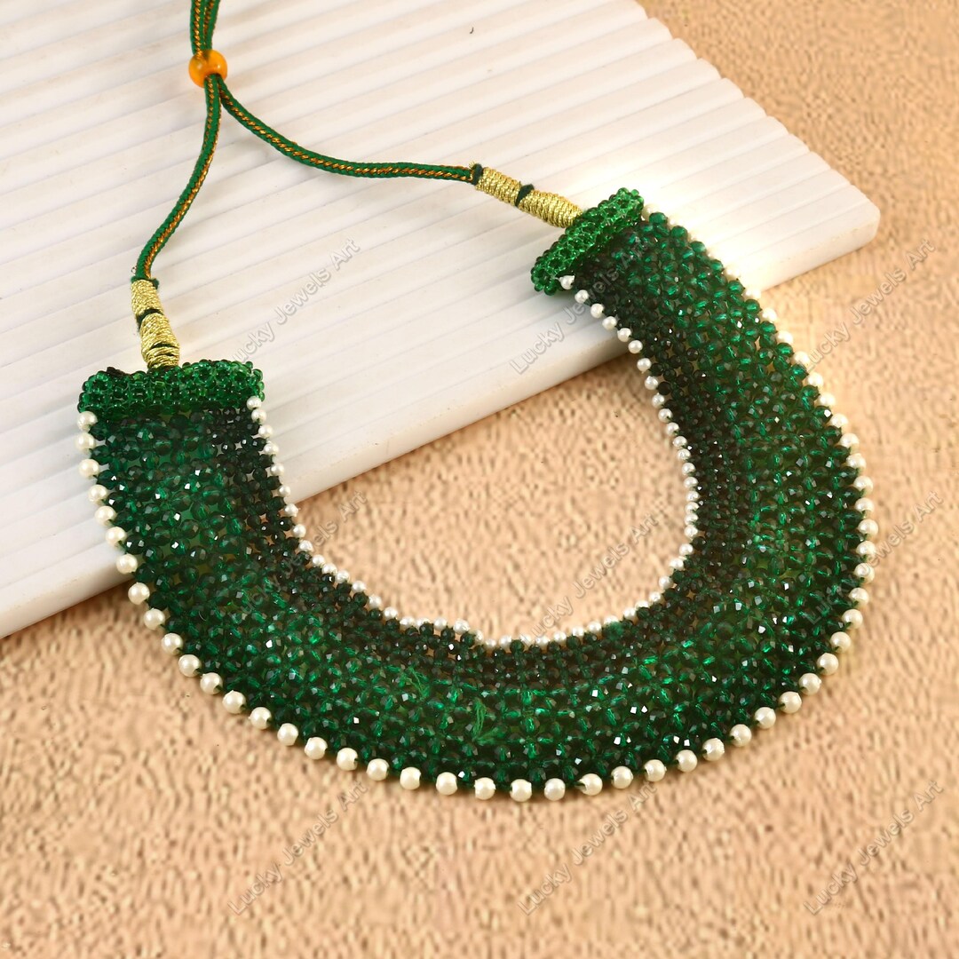 ファセットクロームグリーンクォーツチョーカー：調節可能なビーズ