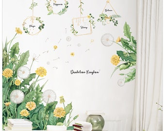 Nordic Fresh Warm Wall Stickers Self-adhesive Green Plants And Yellow Flowers Wall Decals Tropical Plants Home Decoration