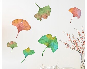 Ginkgo Biloba Wall Stickers Literature And Art Leaves Wall Decal Colorful Leaf Decoration Stickers