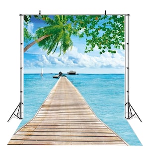 Blue Sea And Beach Backdrop For Photography Background For Birthday Party Wedding Party Travel Photography Photo-studio Custom Made