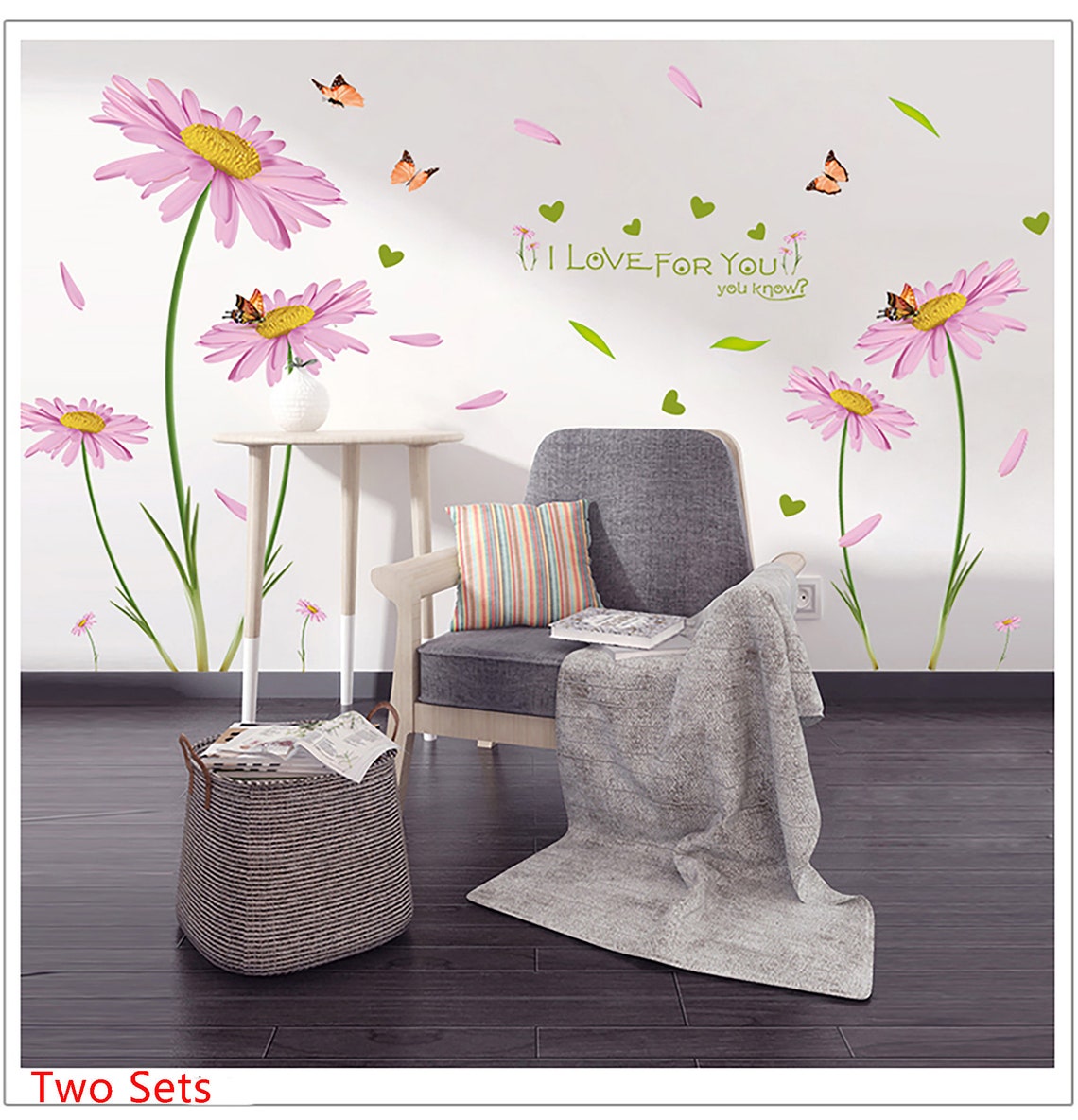 Romantic Daisy Wall Stickers Purple Flowers Wall Decals Home Etsy