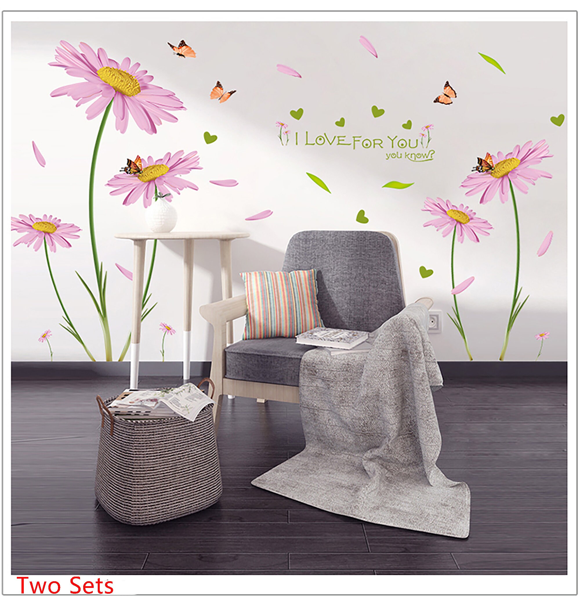 Romantic Daisy Wall Stickers Purple Flowers Wall Decals Home Decoration