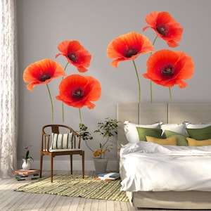 Zwei Sets Rote Mohnblumen Wohnzimmer Esszimmer Schlafzimmer Wandaufkleber Wand Decor Home Decor