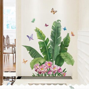 Big Banana Leaf and Butterflies Wall Stickers Sitting Room Bedroom Dining Room Porch Wall Decal