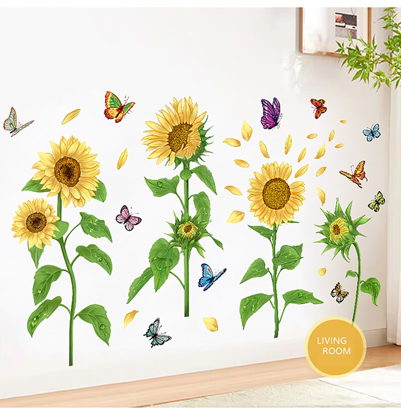 Beautiful Sunflower And Butterfly Wall Sticker Bedroom Sweet Etsy