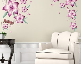 Beautiful Pink And Purple Flower Wall Sticker Wedding Room TV Background Sitting Room Wall Decal