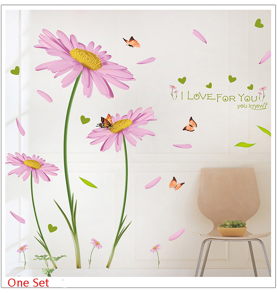 Romantic Daisy Wall Stickers Purple Flowers Wall Decals Home Etsy